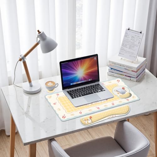 Cute Dogs Desk Mat Set Cozy Cartoon Room Large Mouse Pad with Wrist Rest 4-in-1 Desk Mat for Desktop Ergonomic Computer Desk Arm Wrist Anti-Slip Computer Ergonomic Mouse Pad Home Office Gaming - color: Cute Dogs, size: 34.5" x 15.7"