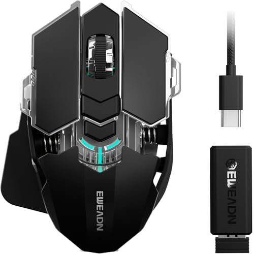 EWEADN G5 Tri-Mode Wireless Gaming Mouse, 12800 DPI Programmable Ergonomic Mouse with Metal Base for Stability, 500mAh Rechargeable, 8 Macro Buttons, Rapid Fire Key, RGB Backlit for FPS PC Mac - Black - color: Black