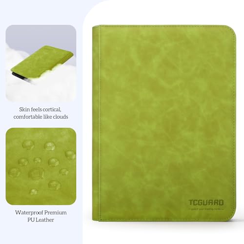 Trading Card Binder, 9 Side Loading Pocket Card Album Hold Up to 540 Cards, Zipper Binder for Cards Collection, TCG Card Holder for Game Card, Sports Card, Yugioh, MTG etc. (Apple Green) - color: Apple Green