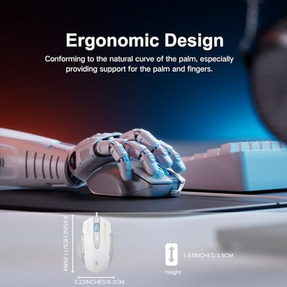 Uineer Wired Mouse, USB-A Computer Mouse with 6 Buttons,Adjustable | Plug-and-play USB-A wired connection with 6 programmable buttons, 7200 DPI and a 1.5 m cable. - color: White