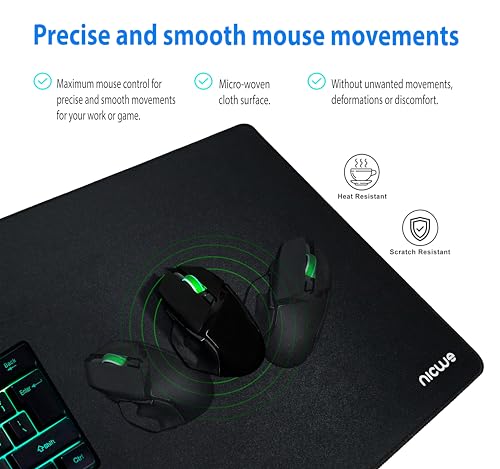 XXL Desk Pad – Large Micro Woven Cloth Mouse Pad with Non‑Slip Rubber Base, Waterproof, Double‑Stitched Edges – 35.4 x 15.75 in (Black)