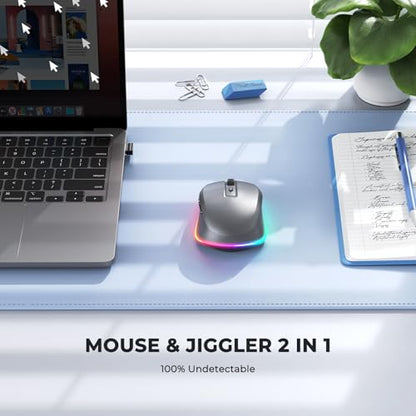 PEIOUS Wireless Mouse Jiggler - Keep Computers Awake, Space Grey | Rechargeable LED Mouse, Silent Clicks, Adjustable DPI and Random Movement Keep Computers Awake for Laptop/PC/Mac - color: Space Grey