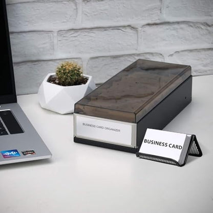 Business Card Holder with A-Z Tabs, Metal Organizer Box Stores 800 Cards | Stores Up to 800 Business Cards With A-Z Tabs, Metal Structure And Desk Organizer Design for Office Use.