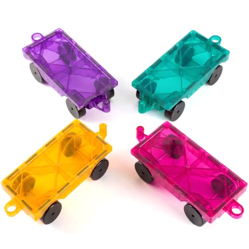 Bmag 4 PCS Magnetic Tiles Car Base Accessories, Compatible with Most Standard Magnetic Building Tiles, Sealed Magnet Car Bases, STEM Building Expansion Kit for Kids Aged 3+ - size: 4 cars