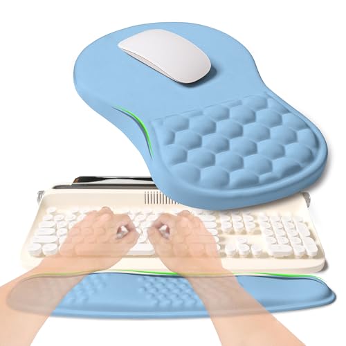 2-in-1 Ergonomic Set, Wave Rise Keyboard Wrist Rest and Massage Bulge Slope Mouse Pad Wrist Support, Cushion Memory Foam Integrated to Relieve Wrist Pain, Lake Blue - color: Lake Blue