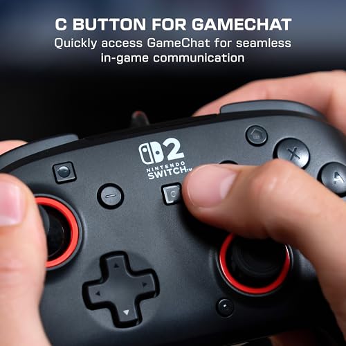 Turtle Beach Rematch Wired Gaming Controller, Nintendo Switch 2, Lite, OLED | Hall-Effect Thumbsticks, 2 Mappable Buttons, Audio Jack, C-Button for Game Chat, Licensed for Nintendo Switch 2, Black & Red - color: Black