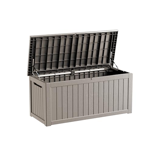 230 Gallon Outdoor Storage Box, Waterproof Resin Deck Container with Lockable Lid, Patio Organizer for Cushions & Garden Tools, Grey - color: Grey, size: 230GAL