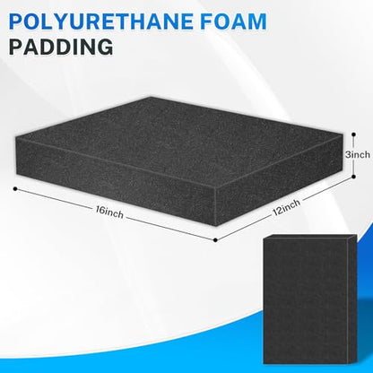 Polyurethane Foam Padding, 1 PCS 16 x 12 x 3 Inch Black Soft Cuttable Packing Foam Inserts for Cases, Furniture, Automotive and Packaging - color: Black, size: 16x12x3