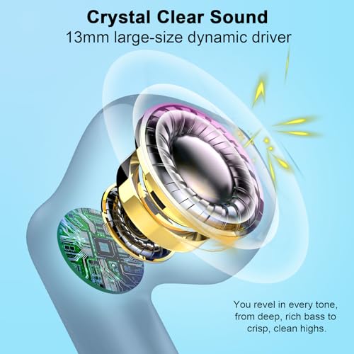 Wireless Earbuds, Bluetooth 5.4 Headphones in Ear with Noise Cancelling Mic, Bluetooth Earbuds Stereo Bass, IP7 Waterproof Sports Earphones, 32H Playtime USB C Charging Buds Light Blue for Android iOS - color: Light Blue