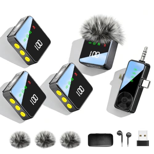 Wireless Lavalier Microphone for iPhone, Android, Cameras - Mini Microphone with Noise Reduction, 328FT Transmission and 40H Battery Life, 4 Mic for Video Recording, TikTok and YouTube(Black) - color: Black