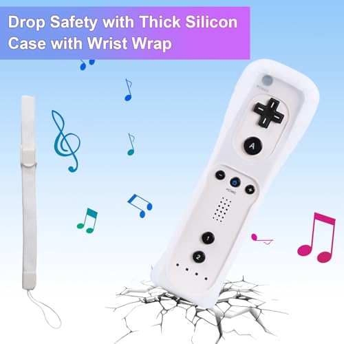TechKen Wii Controllers 2 Pack - Remote with Silicone Case and Wrist Strap for Wii U - color: White