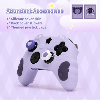 GeekShare Controller Skin Set for Xbox Soft Silicone Protective Cover Skin Case Compatible with Xbox Series X Controller with 2 Thumb Grip Caps and 2 Stickers - Star Wings Series Purple - color: Purple