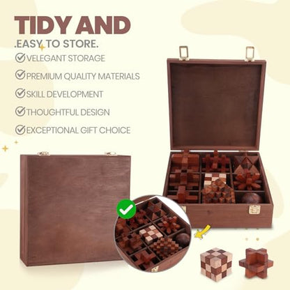 Wooden Brain Teaser Puzzles for Adults - Brain Teaser Puzzles with Wooden Box 3D Puzzle Game Toys for Adults Teens - Unlock Interlocking Puzzle Adults Teens IQ Education Smart Toys - color: Style G