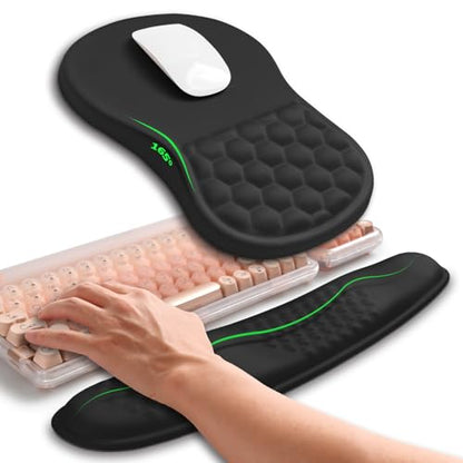 Hokafenle 2in1 Combination, Wave Keyboard Wrist Rest and Ergonomic Curvature Mouse Pad Wrist Support for Relieve Wrist Pain, Filled with Soft Cushion Memory Foam, Black - color: Black