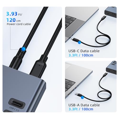 VANGREE Powered USB Hub 10Gbps, 17 Ports USB 3.2 Hub, 96W Power Adapter | 10 USB-A 3.2, 3 QC 24W Fast Charging, 2 USB-C 3.2, SD/TF, 12V/8A Power Adapter for Laptop, PC, Computer, HDD, Flash Drive - color: Gray