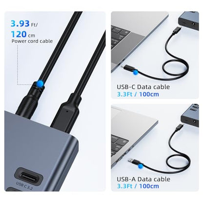 VANGREE Powered USB Hub 10Gbps, 17 Ports USB 3.2 Hub, 96W Power Adapter | 10 USB-A 3.2, 3 QC 24W Fast Charging, 2 USB-C 3.2, SD/TF, 12V/8A Power Adapter for Laptop, PC, Computer, HDD, Flash Drive - color: Gray