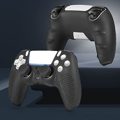 PS5 Controller Skin, Anti-Slip Soft Silicone Protective Cover Case for PlayStation 5 Controller Grip Accessories, 2 Pack with 8 x Thumb Grip Caps (Black&Black) - color: Black&Black