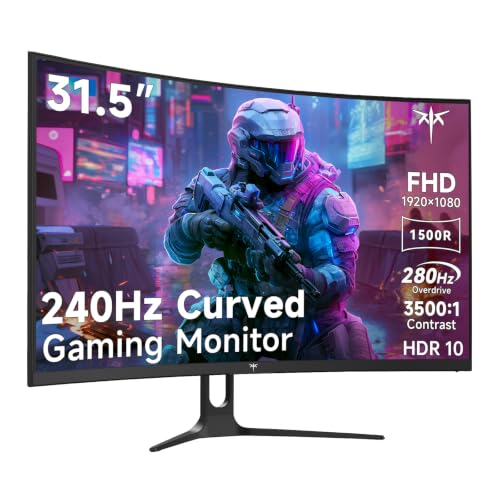 KTC 32 Inch 280Hz 240Hz Curved Gaming Monitor, FHD PC Monitor 1080P, H32C5 | 1500R, Adaptive-Sync, HDR, 128% sRGB, 3500:1 Contrast, HDMI/DisplayPort, VESA Compatible - color: Black, size: 31.5" 280Hz Curved