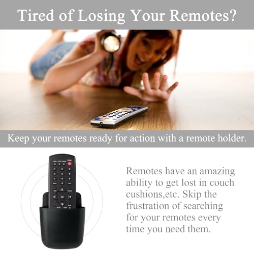 noonebutyou 3 Pcs Remote Control Holder Wall Mount Self Adhesive Remote Case Hole-Free Storage Organizer Wall Pencil Holder Phone Charging for Home Office School(Black) - color: Black