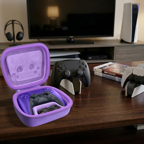 Baval Hard Case for Playstation 5 PS5 DualSense Wireless Controller | Protective Storage Box, Specifically Design for PS 5 Controller, Soft Velvet Lining, Customized Slots, Snug Fit, Purple Case - color: Purple Hard Case