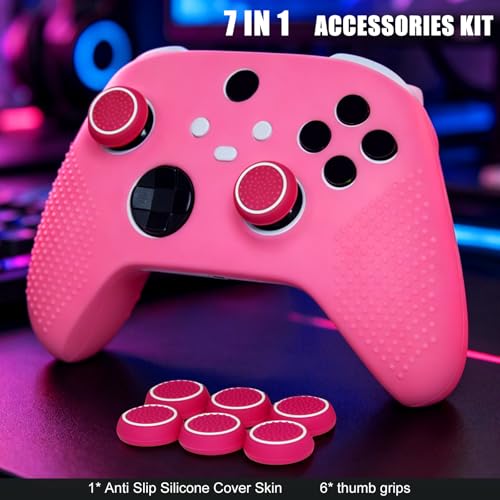 Anti-Slip Pink Controller Skin,Studded Edition Protective Silicone Cover Skin Grips Compatible with Xbox Series X/S Controller and 6 PCS Thumb Grips Caps. - color: Pink