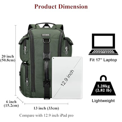 WITZMAN Travel Laptop Backpack for Men Convertible Carry on Bag 17 Inch | Carry on Airline Approved, Water-resistant Nylon, Large Capacity, For Weekend Getaway, Overnight Trip, 6695 Army Green - color: Standard Army Green