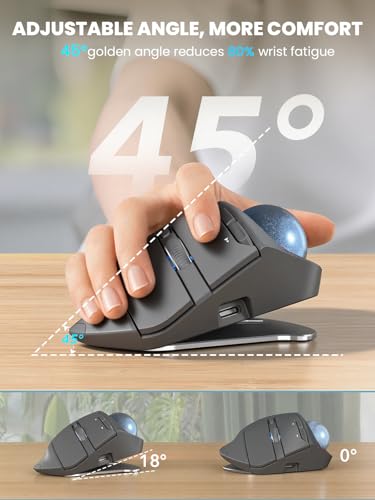 Wireless Trackball Mouse, Adjustable Angle Rechargeable, Backlit-Gray Mouse | MAM1 Pro Ergonomic Mouse Rollerball Thumb mice with 5 Level DPI, 3 Devices Connection (USB & Bluetooth ) for PC, Windows - color: Gray Mouse