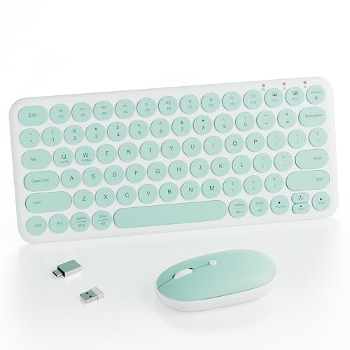 Wireless Keyboard Mouse Combo, mini Quiet Keyboard (Green White) | 78 Keys Portable Ultra-Thin Keyboard for Laptop, Computer, PC, Notebook, Tablet, Windows, Mac OS - color: GREEN WHITE