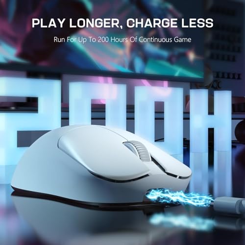 FELICON AJAZZ AJ099 Wireless Gaming Mouse, 59g Ultra-Lightweight, 6 DPI Settings, 2.4G & Wired, 500mAh Rechargeable Battery, Compatible with PC/Windows/Mac/PS4/Xbox (White) - color: White