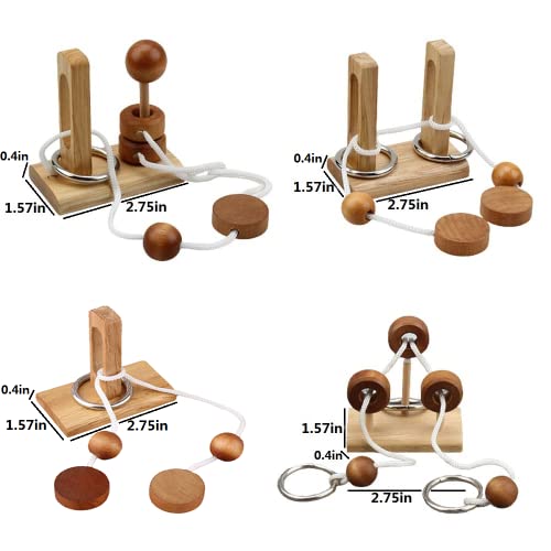 Brain Teaser Puzzle Wooden Threading Rope Loop Puzzle Luban Lock Brain Teaser Game Adult Kids Toy Puzzles for Adults (4) - size: 4