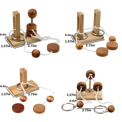 Brain Teaser Puzzle Wooden Threading Rope Loop Puzzle Luban Lock Brain Teaser Game Adult Kids Toy Puzzles for Adults (4) - size: 4