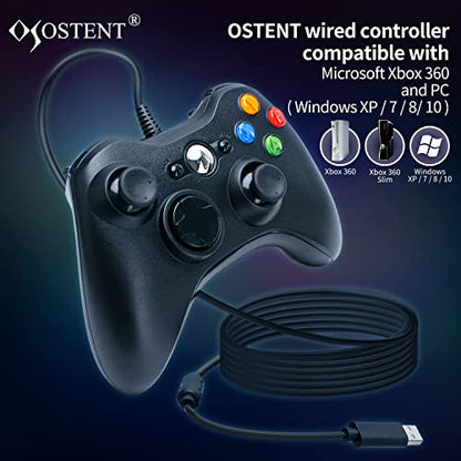 OSTENT Wired USB Controller Gamepad Joystick for Microsoft Xbox 360 Console Windows PC Laptop Computer Video Game Color Black - color: Black