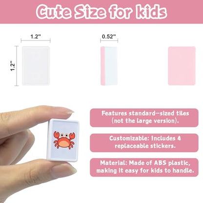 65 Tiles 30mm Seaside Escape Game Block Matching Game for Kids, Vita Mahjong Game Set in ABS Plastic Material Set with 4 DIY Stickers (Pink) - color: Pink