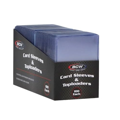BCW Card Sleeves and Toploaders Combo Pack | 100 Toploaders & 100 Penny Sleeves - Protect, Store & Display Trading Cards | Acid-Free Card Protectors | Compatible with Sports Cards & TCG Cards - color: 100 Count
