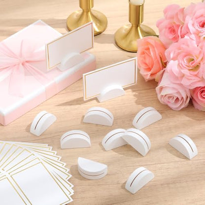 Colingmill 24 Pcs Wooden Table Number Stands with Tented Cards,White | Wedding Table Name Holder Semicircular Design Place Card Holders for Retail Shop Wedding Party Events - color: White