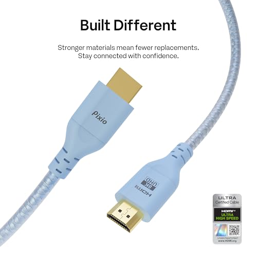 Pixio Blue 8K HDMI 2.1 Cable Ultra Certified Ultra High Speed 10FT 8K 60Hz 4K 120Hz Nylon Braided, Gold Plated Connector, Anti-Breakage, HDR10+, dtsx, eARC, HDCP, Dolby Compatible - color: Blue, size: 10 ft