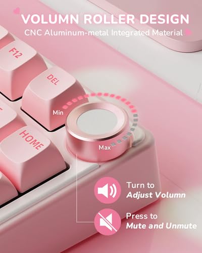 RK ROYAL KLUDGE R75 Mechanical Keyboard Wired with Volume Knob, 75% Keyboard Gasket Mounted, Hot Swappable, Creamy Sound, MDA Profile, PBT Keycaps, Pink - color: pink
