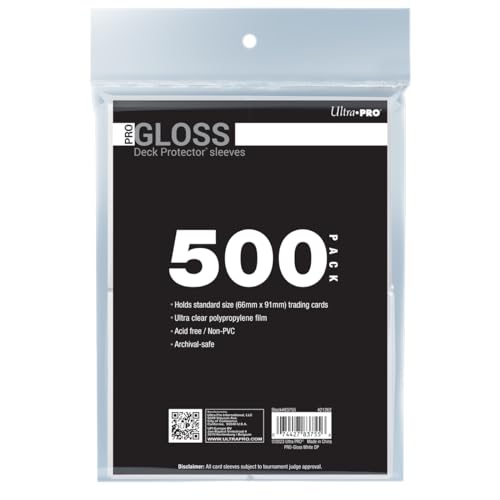 Ultra PRO - 500ct White PRO-Gloss Standard Card Sleeve Deck Protector, Protect & Store Collectible Cards, Sports Cards, MTG, D&D Cards, Sized to Fit Standard Size Cards, High Clarity Gloss Finish - color: 500ct Gloss White