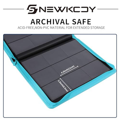 Snekdy Top loader Binder, 9 Pockets Top Loader，Holds 360 Top Loaders cards, Card binder with Sleeves for card in 3 x 4 inch color smooth Zipper PU Leather (Turquoise) - color: Turquoise