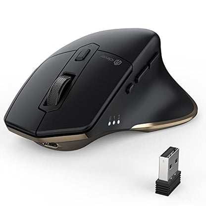 iClever Wireless Mouse, Dual-Mode (BT 5.1&2.4G) Bluetooth Mouse for Laptop | 3-Device Bluetooth & 2.4G Switching, Silent Click, Ergonomic, 5-Level DPI, USB-C Rechargeable for MacBook, Laptop, PC, Tablet - color: Black-Gold