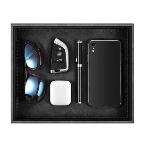 SITHON Valet Tray Desk Organizer PU Leather Catchall | Bedside Vanity Tray Nightstand Caddy Coin Box Key Jewelry Storage Organizer, Graduation, Black - color: *Black