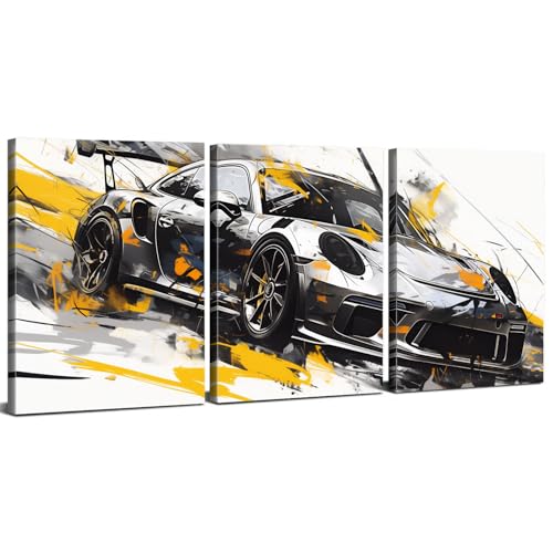 Car Poster Abstract Graffiti Supercar Canvas Wall Art for Boys Bedroom Colorful Sport Racing Cars Picture Black and White Truck Poster Artwork Garage Cave Men Office Playroom Home Decoration 12x16" 3P - color: Sports Car, size: 12"L x 16"W