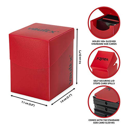 Vault X Large Standard Deck Box with 150 Black Sleeves, fits 100+ Sleeved Trading Cards (Red) - color: Red