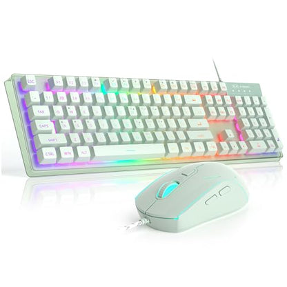 Gaming Keyboard and Mouse Combo, K1 RGB LED Backlit Keyboard with 104 Key Computer PC Gaming Keyboard for PC/Laptop (Green) - color: K1 green