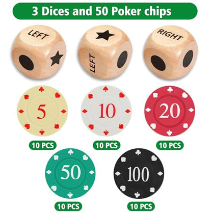 ZLIXING 3 Pcs Dice with 50 Pcs Poker Chips Games Set | Family board games, funny party stuff, cool travel gadgets