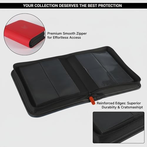 336 Card Binder, 4-Pocket Zipper Binder for Trading Cards, Side Loading Water-Resistant Album for MTG, TCG & Sports Cards (Red) - color: Card Binder 4 Pocket Red