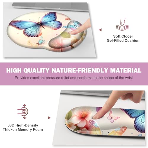 Gaming Mouse Pad, Large Desk Mat, 4in1 XXL Mousepad Cute Desk Pad Protector | Keyboard Wrist Rest+Mouse Wrist Rest+Coaster Set with Ergonomic Desk Pad for Home Office PC Computer, Butterflies Flowers - color: Butterflies Flowers
