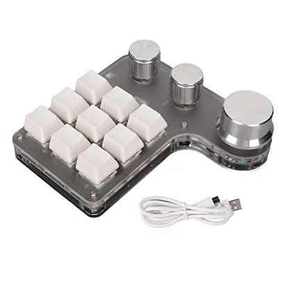 Yoidesu 9 Keys One Handed Mechanical Gaming Keyboard, Mini Keypad Programmable Macro Keyboard with 3 Knobs, USB Shortcut Multifunction Keyboard for PC Computer Gaming (White)