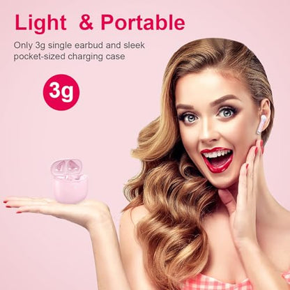 Wireless Earbuds, Bluetooth 5.4 Earbuds Stereo Bass, Bluetooth Headphones in Ear Noise Cancelling Mic, Wireless Earphones IP7 Waterproof Sports, 32H Playtime Mini USB C Charging Ear Buds Light Pink - color: light pink