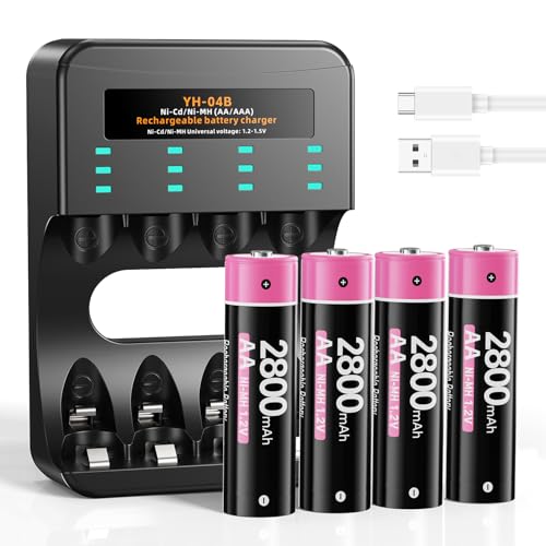 for Meta Quest 3/3s/2 Controller Accessories, 4 Pack 1.2V 2800mAh NI-MH Batteries with Charger for Meta Quest 3/3s/2 Controllers, Rechargeable Battery Pack for Oculus Quest 2/3/3s Controller